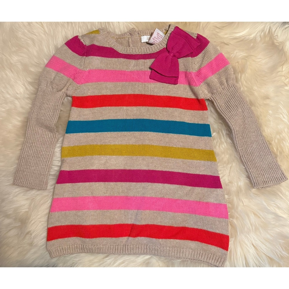 Lilly Wicket Long Sleeve Sweater Dress Knit Rainbow Stripe Baby Girl Fall Bow